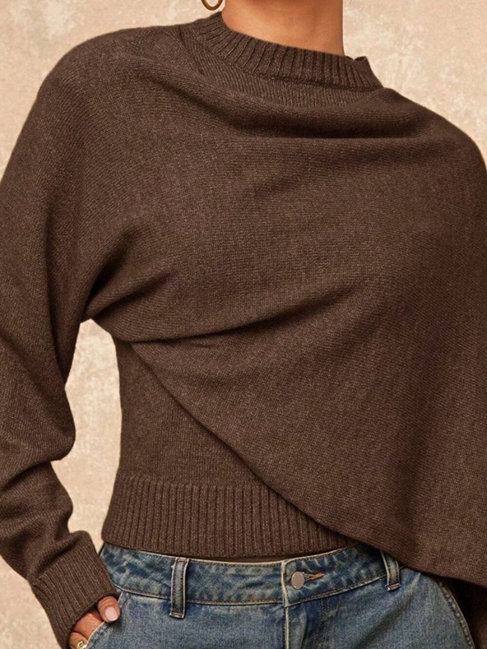 Coffee Brown Women's Elegant Dark Turtleneck Office Sweater - Picture 5 of 8